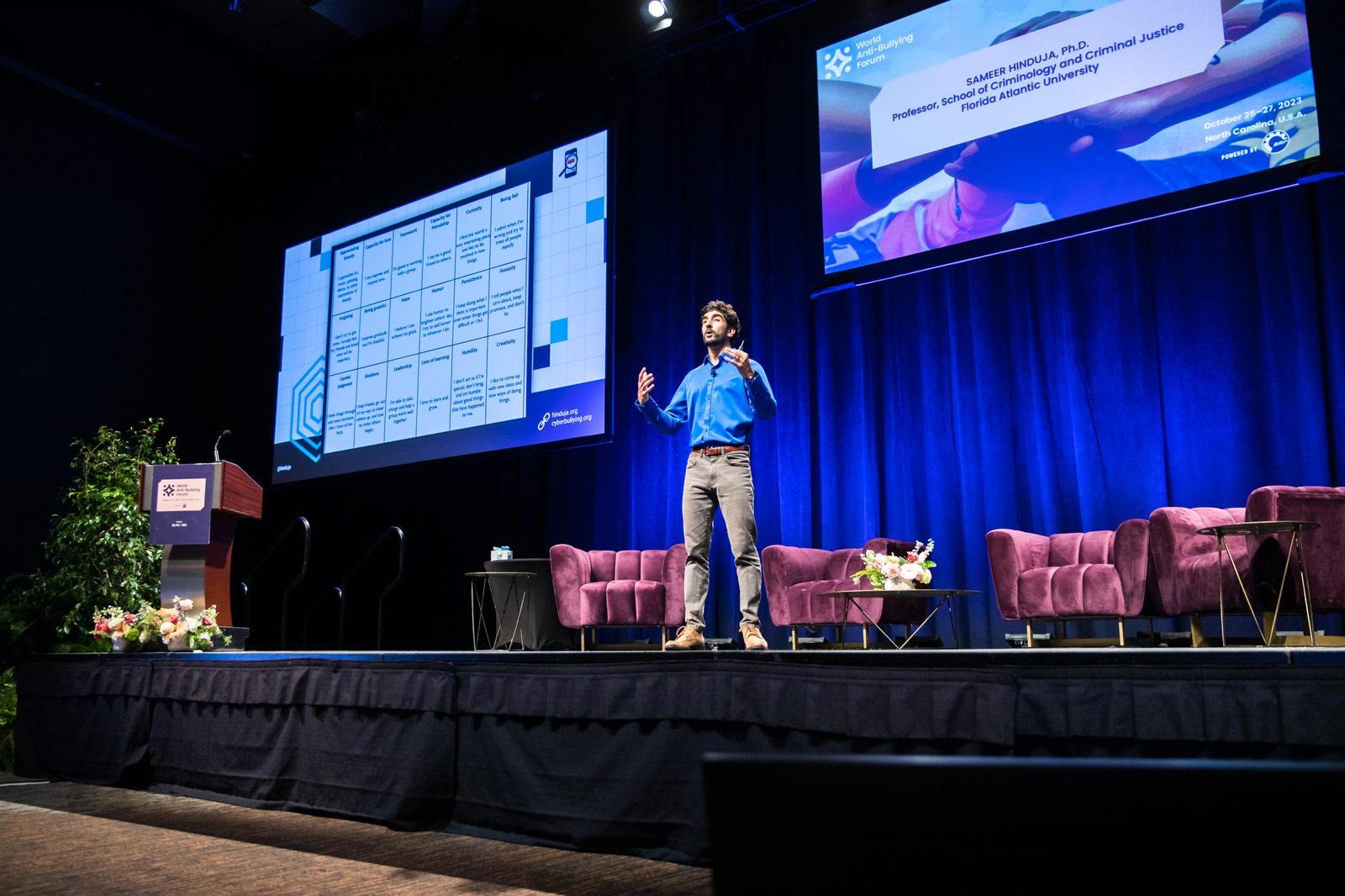 Sameer Hinduja delivering a cyberbullying keynote at the World Anti-Bullying Forum